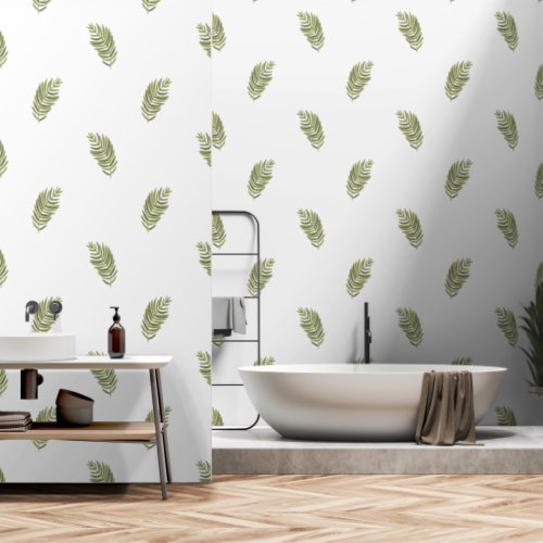 Tropical Fern Green Leaf Beach House  Wallpaper