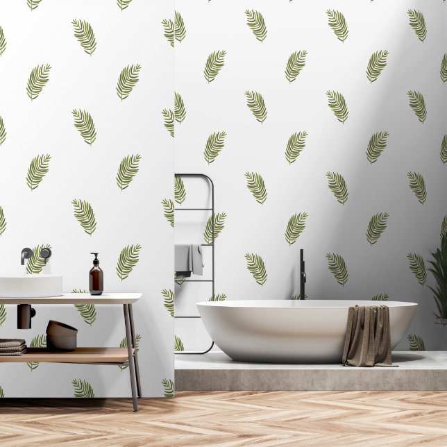 Tropical Fern Green Leaf Beach House  Wallpaper (Bathroom)