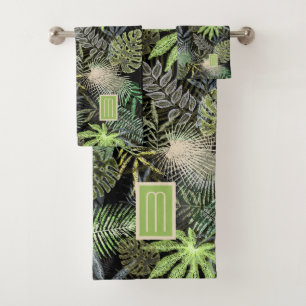 Tropical Ferns Green Monogram Bath Towel Set