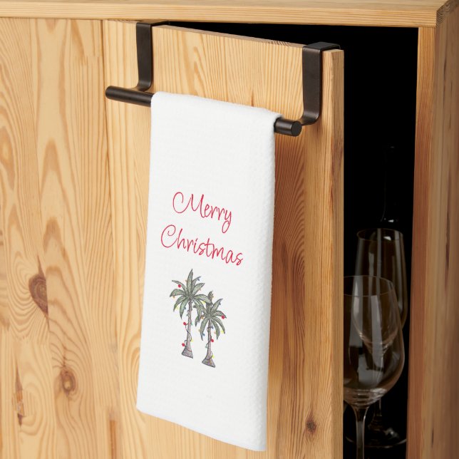 Tropical Festive Christmas Palm Trees  Kitchen Towel (Thirds Fold)