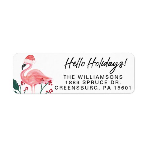 Tropical Festive Flamingo Holiday Holly  Berries Label