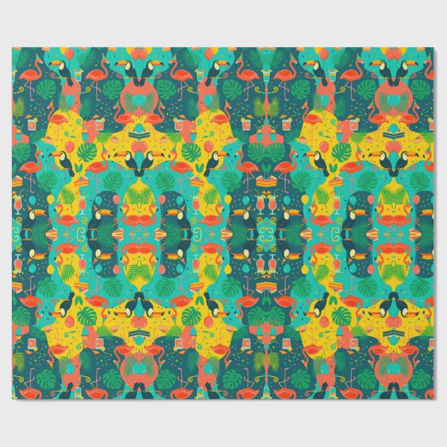 Tropical Fiesta Toucan & Flamingo  Wrapping Paper (Flat)