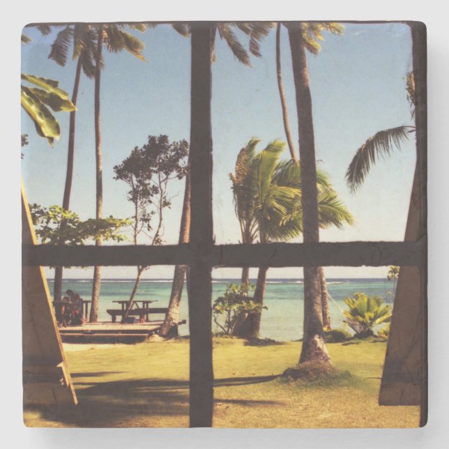 Tropical Fiji Beach Scene coastercnm Stone Coaster (Front)