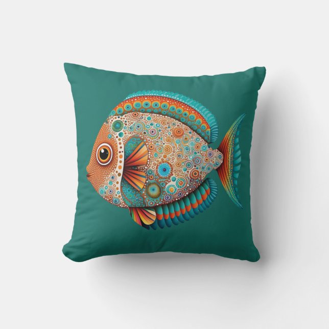 Tropical fish aboriginal art style throw pillow (Front)