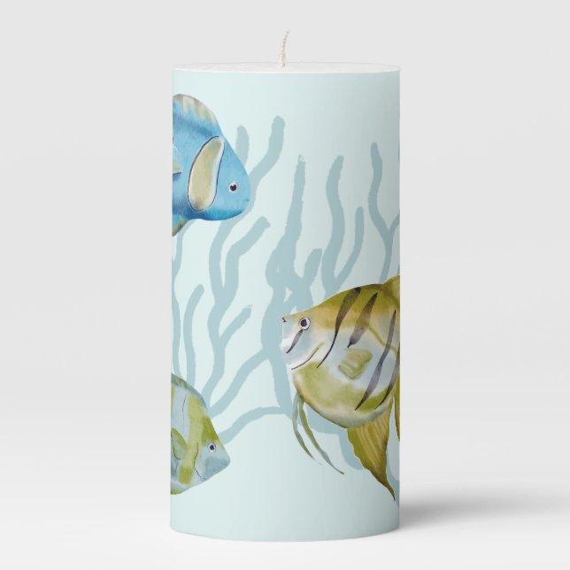 Tropical Fish And Coral Pillar Candle (Front)