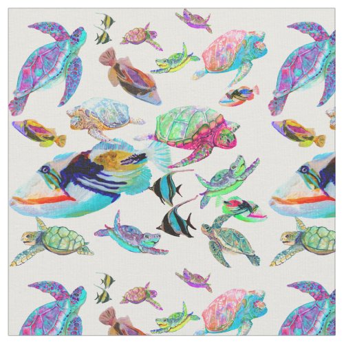 Tropical Fish and Sea Turtle Fabric by the Yard