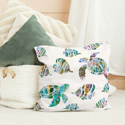 Tropical Fish and Sea Turtles Nursery  Throw Pillow