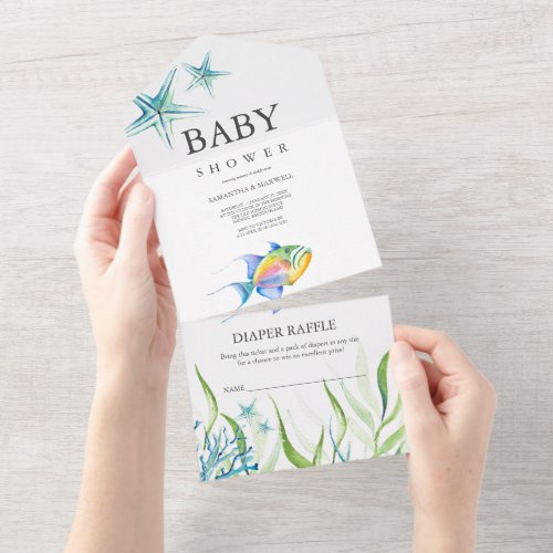 Tropical Fish Baby Shower All in One Invitation