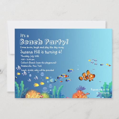 Tropical Fish Beach Birthday Party Invitation