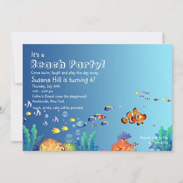 Tropical Fish Beach Birthday Party Invitation (Front)