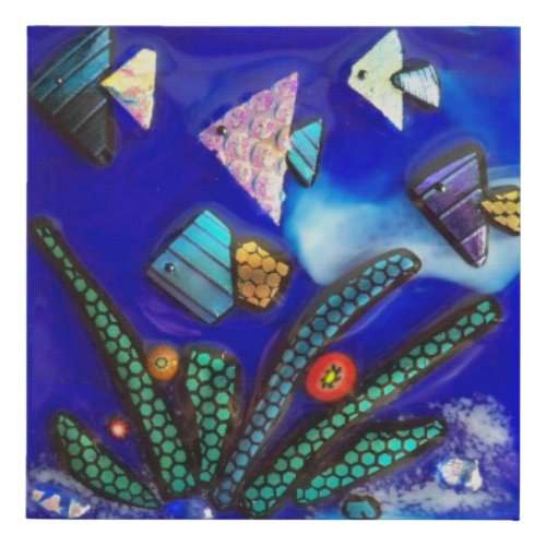 Tropical Fish Blue Fused Glass Tile Whimsical Art Faux Canvas Print