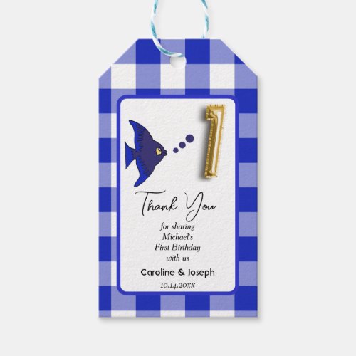 Tropical Fish Blue Gingham Birthday Thanks Gift Tags