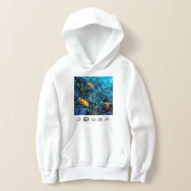 TROPICAL FISH BLUE OCEAN Kids Hoodie (Laydown)