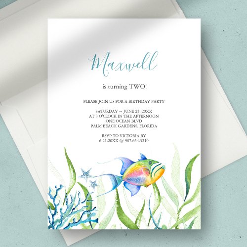 Tropical Fish Boy Birthday Party Watercolor Invitation