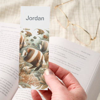 Tropical Fish Brown Watercolor Personalized Bookmarks