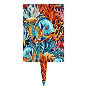 Tropical Fish Colorful Summer Vibes Cake Topper