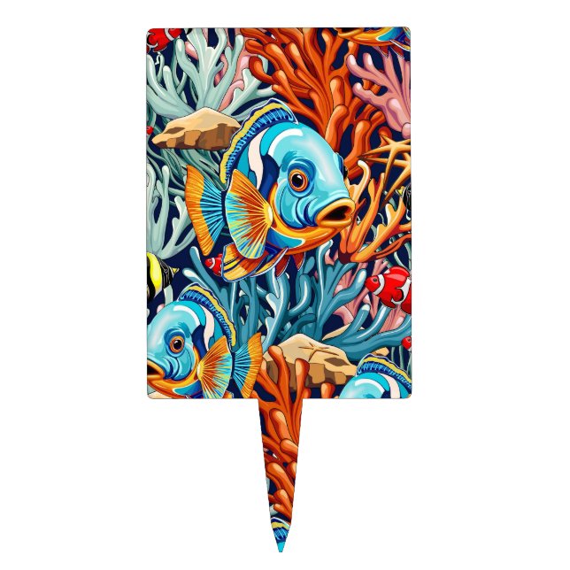 Tropical Fish Colorful Summer Vibes Cake Topper (Front)