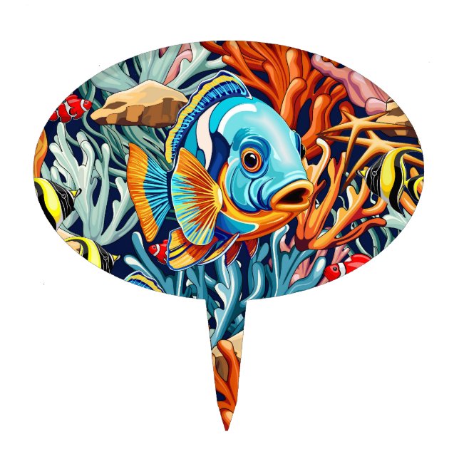 Tropical Fish Colorful Summer Vibes Cake Topper (Front)