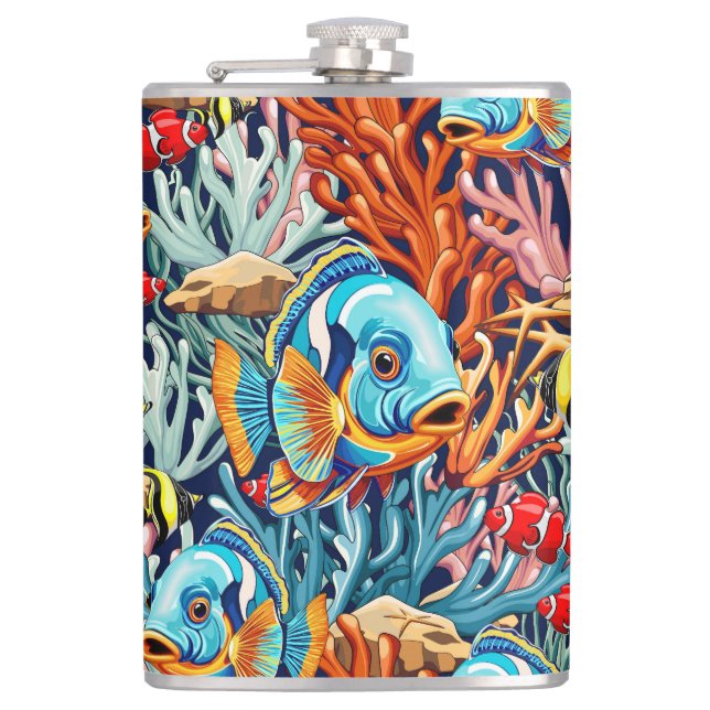 Tropical Fish Colorful Summer Vibes Flask (Front)