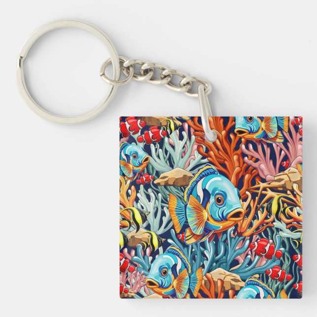 Tropical Fish Colorful Summer Vibes Keychain (Front)
