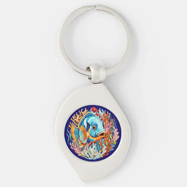 Tropical Fish Colorful Summer Vibes Keychain (Front)