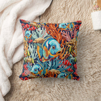 Tropical Fish Colorful Summer Vibes Throw Pillow