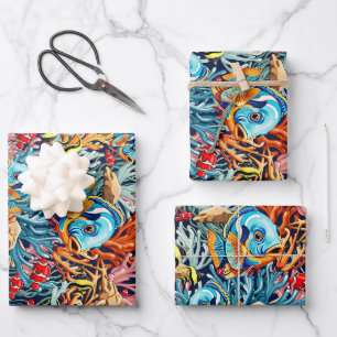 Tropical Fish Colorful Summer Vibes Wrapping Paper Sheets