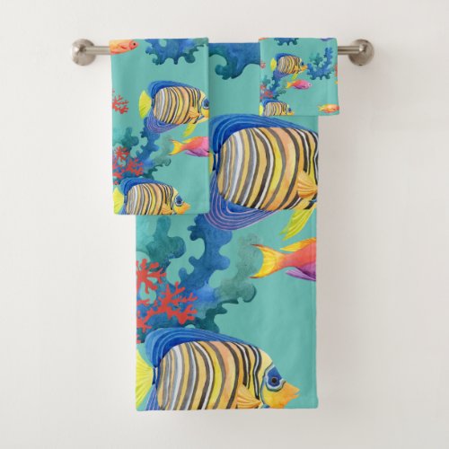 Tropical Fish  Coral Bath Towel Set