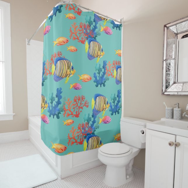 Tropical Fish &Coral Shower Curtain (In Situ)