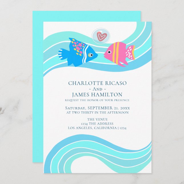 Tropical Fish Couple Wedding Invitation (Front/Back)