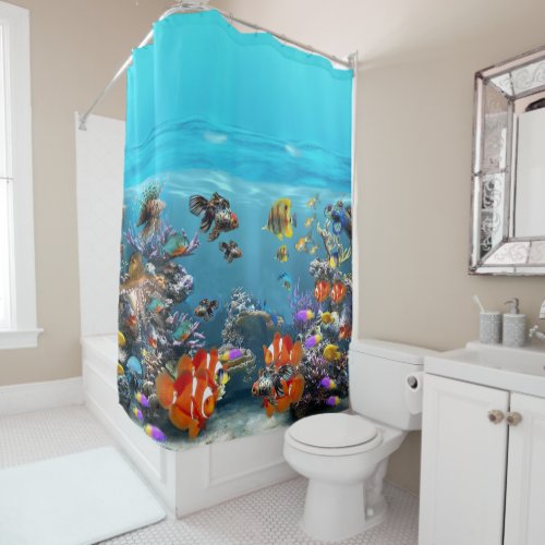 TROPICAL FISH IN THE OCEAN FISH TANK  AQUARIUM SHOWER CURTAIN