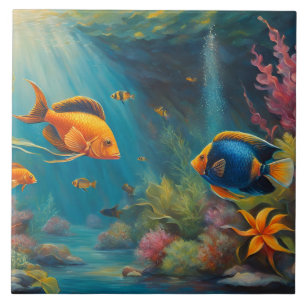 Tropical Fish in the Ocean with Coral and Seaweed  Ceramic Tile