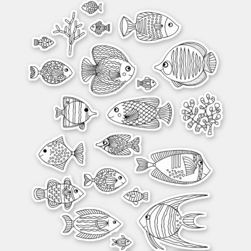 Tropical Fish Line Art Drawing Sticker