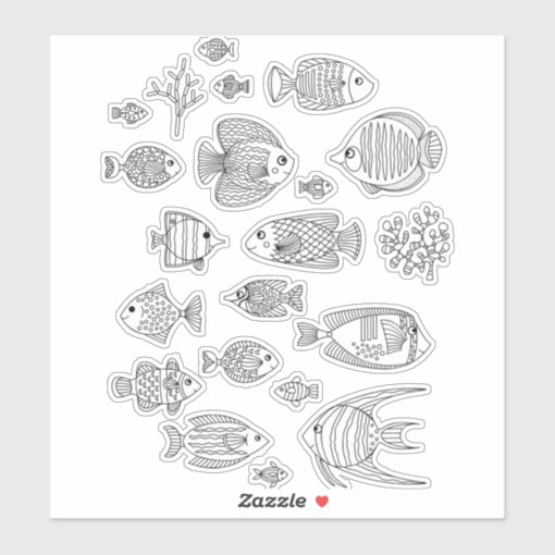 Tropical Fish Line Art Drawing Sticker Zazzle