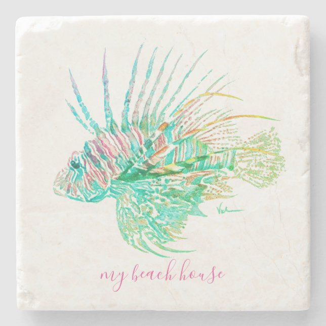Tropical Fish Linonfish Stone Coaster (Front)