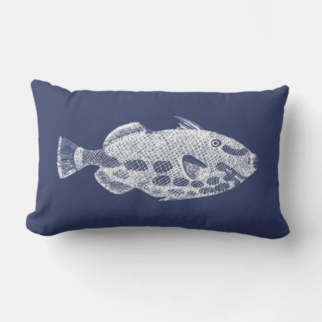 Tropical Fish Navy Blue White Outdoor  Lumbar Pill Lumbar Pillow (Front)
