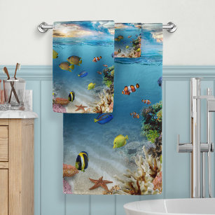 Sea Turtle Shower Curtain Tropical Sea Underwater World Bathroom