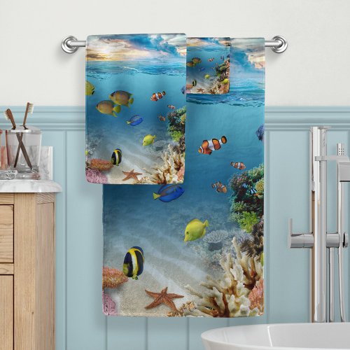 Tropical Fish Ocean Underwater Scene Bath Towel Set