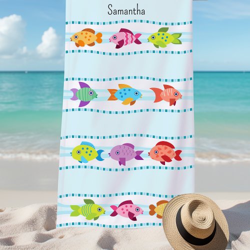 Tropical Fish Ocean Waves Beach Towel