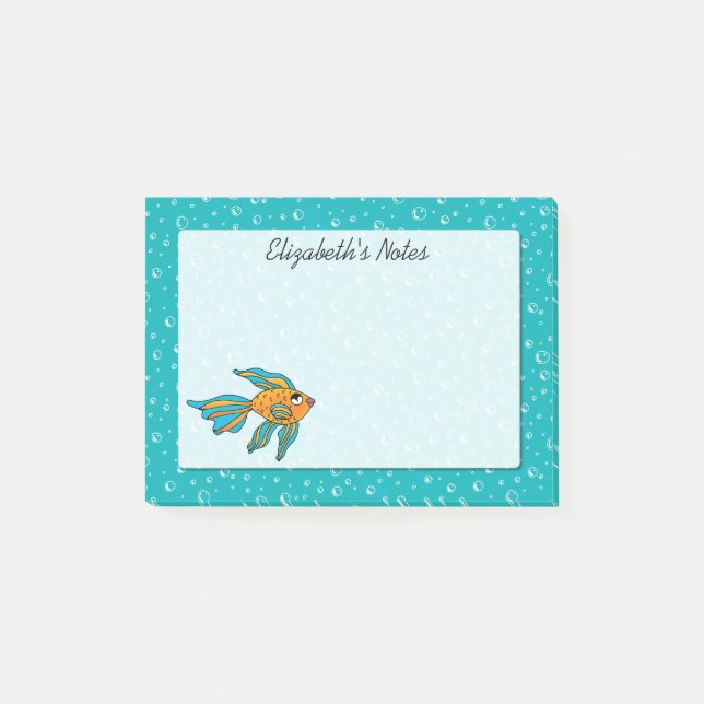 Tropical Fish Orange and Blue Personalized Post-it Notes (Front)