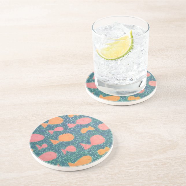 Tropical Fish Painted Pattern Sandstone Coaster (Side)