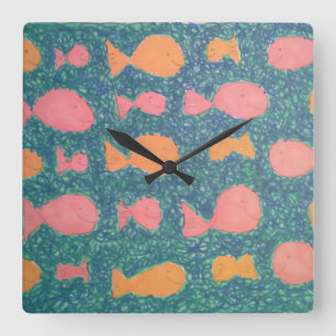 Tropical Fish Painted Pattern Square Wall Clock