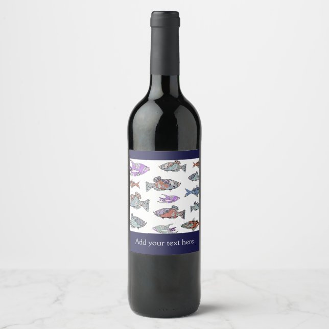 Tropical fish pattern wine label (Front)