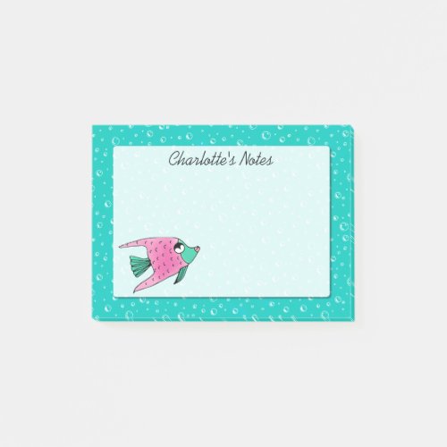 Tropical Fish Pink and Teal Personalized Post_it Notes