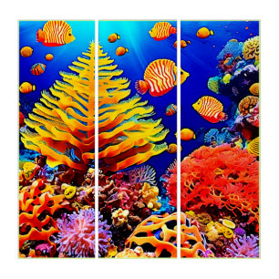 Tropical Fish Reef Underwater Life Triptych