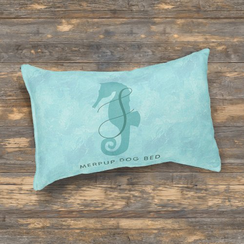 Tropical Fish Seahorse Aqua Blue Monogram Dog Bed