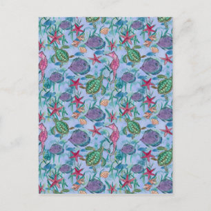 Tropical Fish Seahorse Turtle Ocean Art Postcard