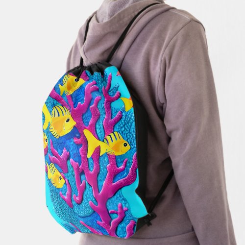 Tropical Fish Seamless Pattern Drawstring Bag