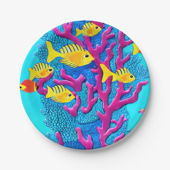 Tropical Fish Seamless Pattern Paper Plates (Front)