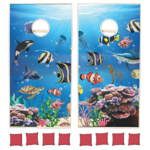 Tropical Fish swimming Seabed Cornhole Set